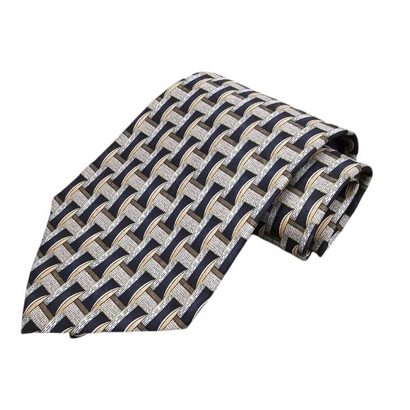 Pierre Cardin Men's Classic Geometric Long Silk Black And Gold Necktie - Picture 8 of 8
